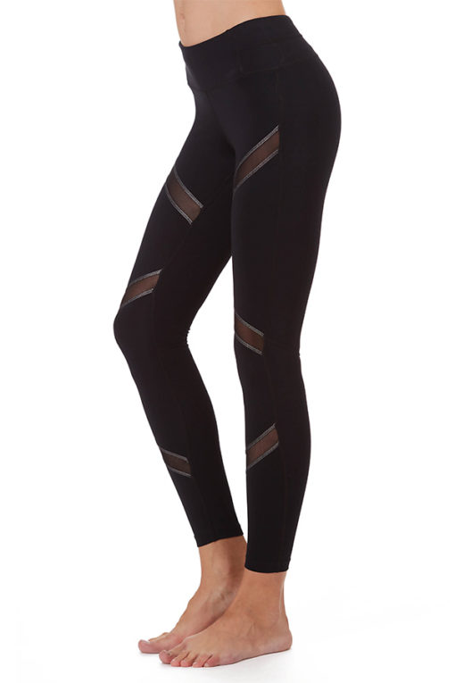 Form Fitting Legging with Zigzag Mesh and Reflective Piping -Black - prjon