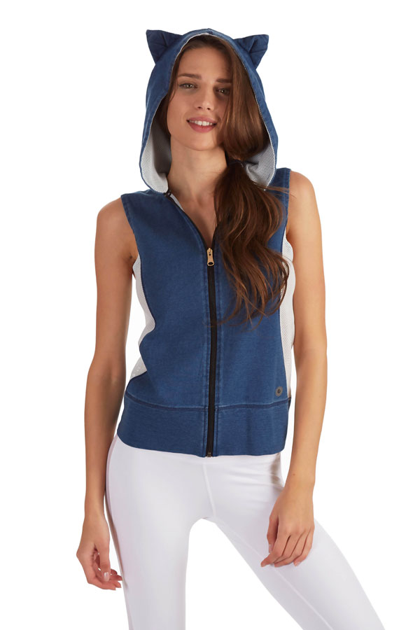 French Terry Vest with Hood and Front Zip - prjon