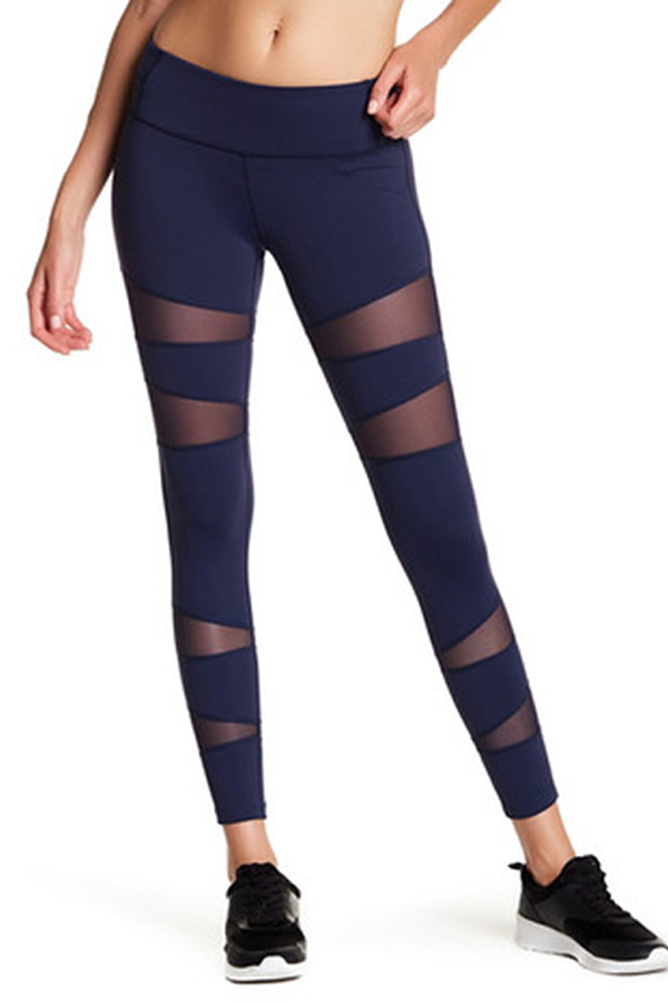 Form Fitting Leggings with Mesh Vector Panels-NAVY